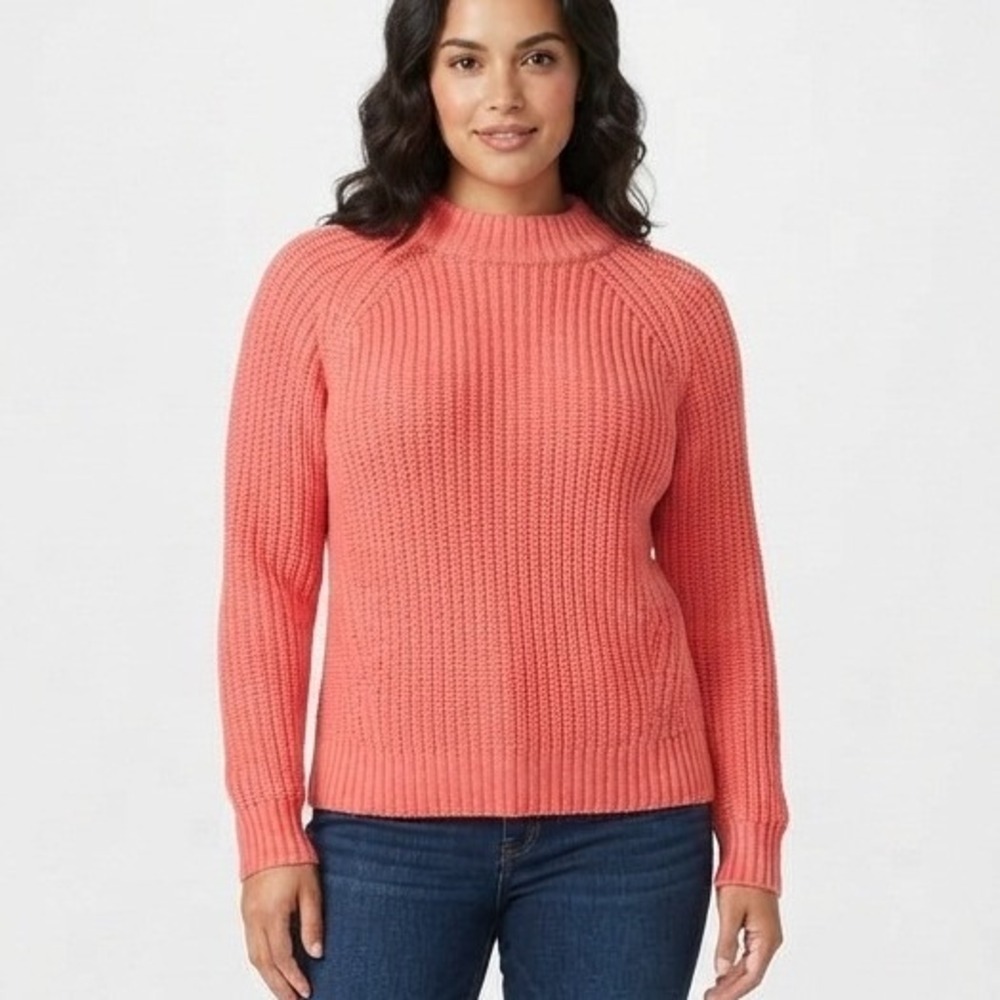 Goodthreads Sweater Coral Pink Shaker Stitch Mock Neck GT1898184 - XL